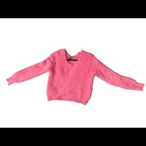 Vintage Cozy Fuzzy Pink V-Neck Sweater